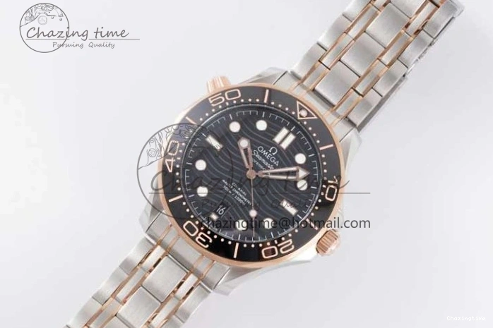 1218 UrbanChic Seamaster Diver 300M SS RG Black Ceramic Bezel JVSF 1:1 Best Edition Black Dial on SS RG Bracelet A 7786